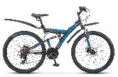Велосипед горный двухподвес Stels Focus MD d-26 3x7 18" чёрный/синий
